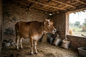 Cow isolated in a separate shed for FMD quarantine